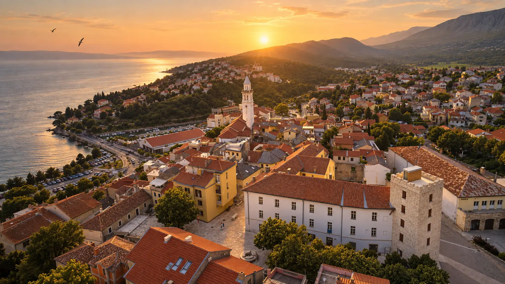 Editorial aerial view of Novi Vinodolski